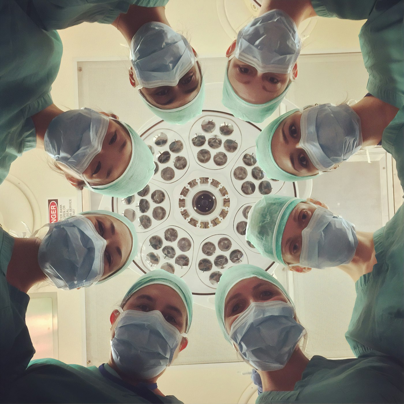 Surgical lights in a calm procedure room